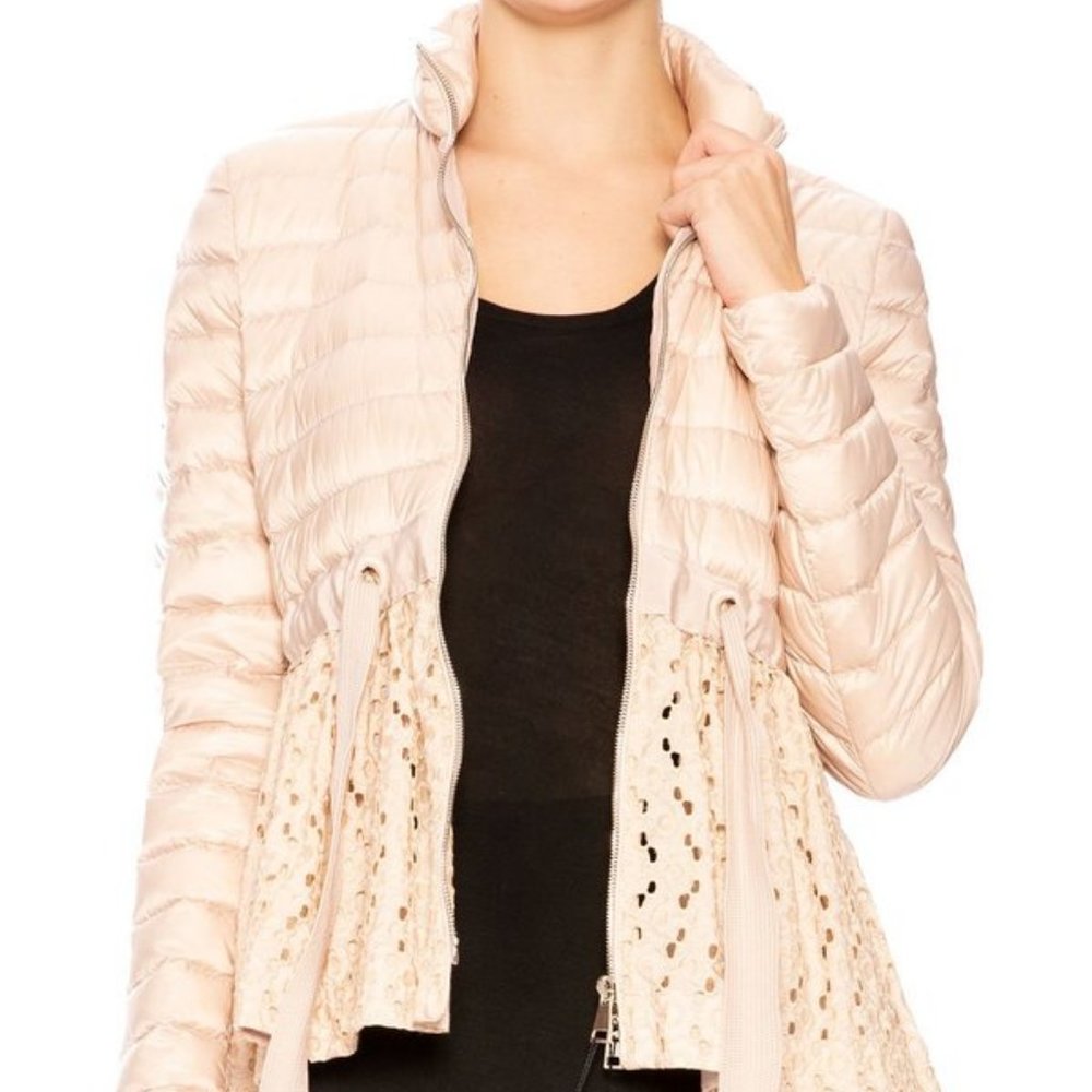 Moncler Serpentine Lace Peplum Down Jacket Pink